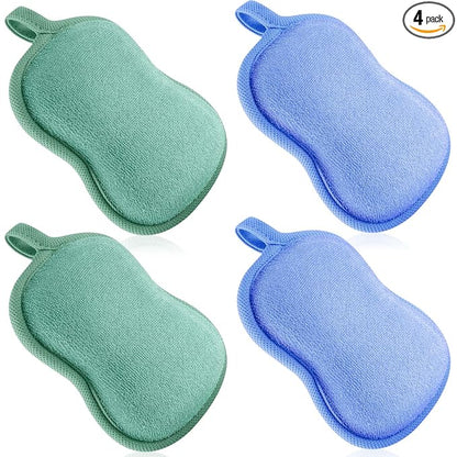Tatuo 4 Pieces Baby Bath Sponge Cotton Baby Sponge Toddler Soft and Absorbent Loofah for Kids Babies Men Women(Green, Blue)