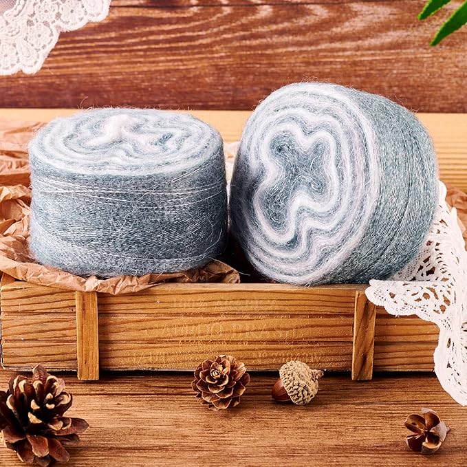 2 Roll Mohair Wool Yarn Soft for Crocheting Knitting Hand Washable Long Wool Yarn DIY Scarf Crochet Thread for Clothes Hats Sweater Scarf Craft Projects (Gray)