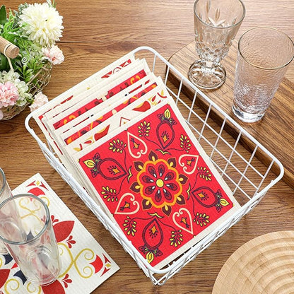 WILLBOND 9 Pack Swedish Kitchen Dishcloths Reusable Absorbent Hand Towels Sponge Cloth for Baking Cooking Home Decoration Kitchen Holiday Red Christmas Xmas Gift