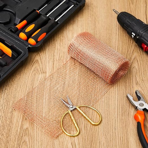 Gisafai 5" x 200 ft Copper Mesh Rodent Control Copper Wool for Slugs Rustproof DIY Hole Filler Pure Wire Mesh for Bat Snail Bird Pest Rodent Control Gap Blocker Fill Fabric Hole Gardening (2 Roll)