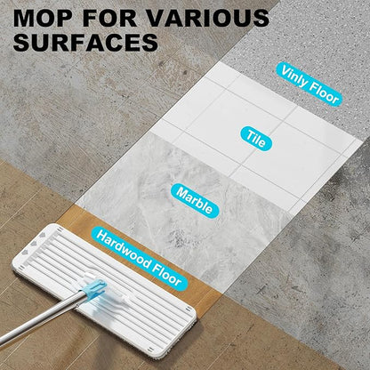 Mop and Bucket Set, Mops for Floor Cleaning Turquoise-Cyan, Wall Mop with Long Handle, Squeeze Flat Mop and Bucket System, Dry & Wet Dust Mop for Household Cleaning with 2 Microfiber Mops