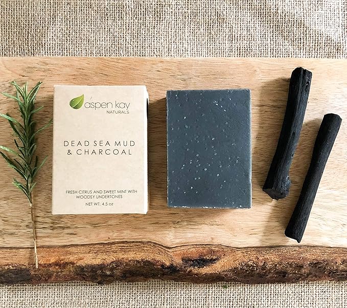 Dead Sea Mud & Charcoal Soap - Natural and Organic Ingredients & 2 Pack Soap Bar Dish, Draining Dish - 100% Natural Poplar Wood, No Chemical Varnish