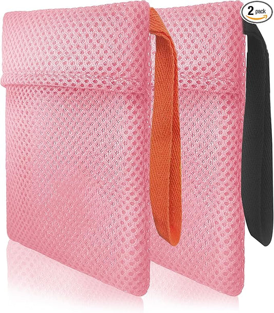 2 Pack Soap Bag Gentle Exfoliating,Bar Soap Pouch Saver Pocket,Body Scrubber Shower Bath Sponge Loofah (Pink)