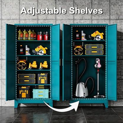 71" H Metal Storage Cabinets,Garage Cabinet,Broom Closet Storage Cabinet,Blue Storage Cabinets,Utility Cabinet
