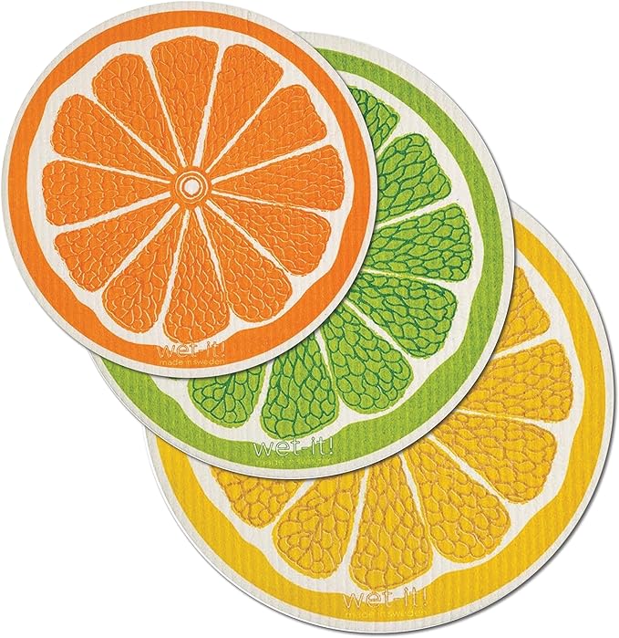 Wet-It! Swedish Dishcloth Set (Orange Lemon Lime) - Reusable, Super Absorbent Cleaning Cloths for Kitchen and Home Use, Perfect for Dishes, Surfaces, and Daily Cleaning Tasks