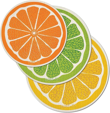 Wet-It! Swedish Dishcloth Set (Orange Lemon Lime) - Reusable, Super Absorbent Cleaning Cloths for Kitchen and Home Use, Perfect for Dishes, Surfaces, and Daily Cleaning Tasks