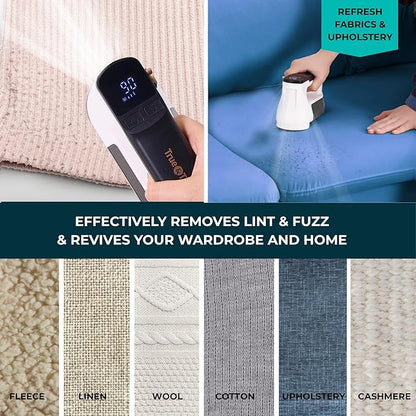 True & Tidy XL Fabric Shaver & Lint Remover, LED Digital Display, 3 Speeds, 6-Blade Stainless Steel w/Extra Blades, Type-C Fast Charging, 2.5-3.5 Hours Runtime, for Clothes, Furniture & Upholstery