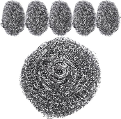 6pcs Pot Metal Scrubbers Wire Ball Set for Pan and Pot Cleaning, Sturdy Dish Scrub Brushes for Kitchen Use, Heavy-Duty Stainless Steel Scouring Pads for Tough Grease Removal