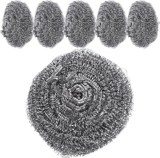VICASKY 6pcs Stainless Steel Wire Scrubber Balls Kitchen Pot and Pan Metal Scrubbers Heavy Duty Dish Cleaning Scouring Pads for Reusable Kitchen Sink and Cookware Cleaning