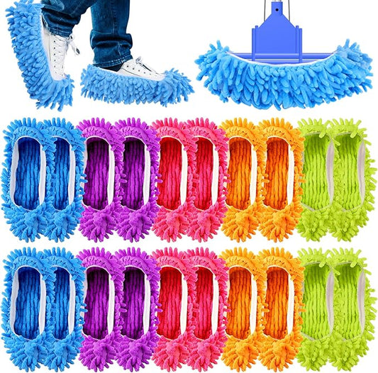 20PCS Mop Socks for Floor Cleaning, Washable Reusable Mop Shoes, Microfiber Shoes Cover Cleaning Slippers, Multi Function Soft Dusting Slippers for Women Men House Office Bathroom Kitchen