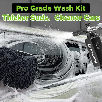 PWACCS Foam Cannon for Pressure Washer, Car Wash Kit with Soap, Snow Foam Blaster 1.5 Liter, Power Washer Soap Cannon with Car Drying Towel and Wash Mitt, 3600 PSI