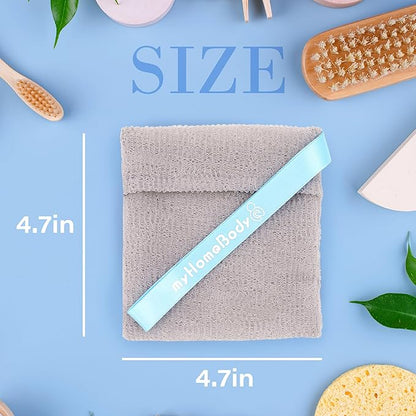 myHomeBody Soap Pocket Squares Exfoliating Pouch, Body Scrubber, Exfoliator Sponge for Bath or Shower, or Leftover Bits Saver, White Smoke, 3 Pack + 2 Lift Pads