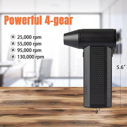 Electric Air Duster Mini Blower, 130000RPM Brushless Motor 4-Gear Rechargeable Compressed Air Duster, PC Computer Cleaner Keyboard Electronics Car Dust Blower for Home Office, Black