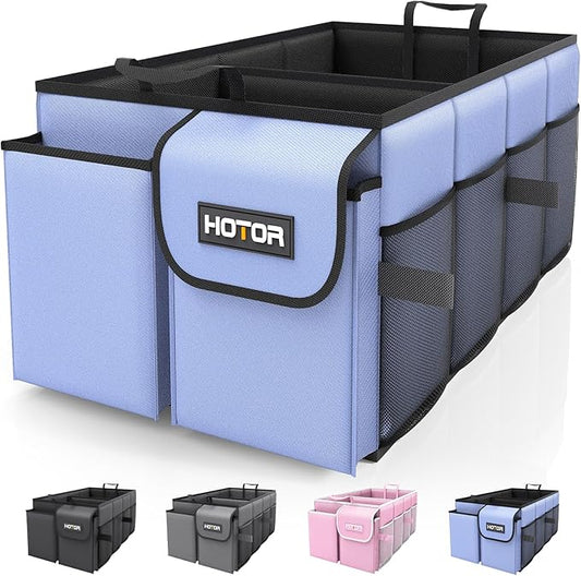 HOTOR Trunk Organizer for Car - Car Organizer, Foldable Trunk organizer for SUVs & Sedans, Sturdy Organization for Car Accessories, Tools, Sundries, Blue, 2 Compartments, 21.3"×12.6"×10.6" | Foldable, Sturdy Organization, for Car Accessories, Tools, Su...