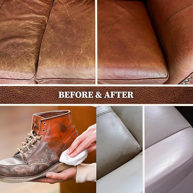 Lexol Leather Cleaner and Conditioner Kit for Furniture, Car Interiors, Shoes, Handbags. Includes 2 Application Sponges. Two-Step System 16 oz Each for Smooth Soft Leather Care and Shine Boosting