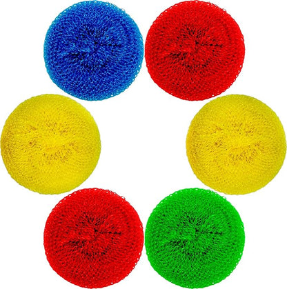 DecorRack 6 Mesh Scourers, Premium Non-Scratch Plastic Scourers, Stain Removing Cleaning Scrubber, for Kitchen Garage Bathroom (Pack of 6)