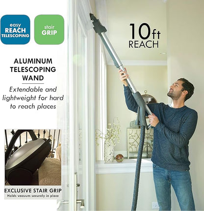 Kenmore Elite 21814 Pet Friendly CrossOver Lightweight Bagged HEPA Canister Vacuum with Pet PowerMate, Extended Telescoping Wand, Retractable Cord, 2 Floor Nozzles, and 4 Cleaning Tools-Silver/Gray