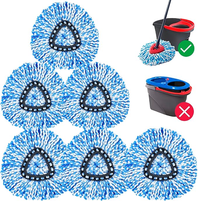 Spin Mop Replacement Head,Microfiber Mop Refills for O-Cedar,4-Pack Washable & Reusable for Hardwood/Tile Floors, Exact Fit for 1-Tank System (Blue(6 Pack))