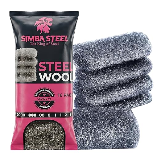 Steel Wool Grade # 1 - Medium Grade - 16 Pads Multi-use for Cleaning, Preparing, Multi-Purpose (#1-16 Pads)