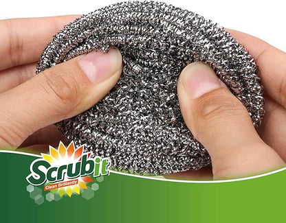 12 Pack Stainless Steel Scourers by Scrub It – Steel Wool Scrubber Pad Used for Dishes, Pots, Pans, and Ovens. Easy scouring for Tough Kitchen Cleaning. (XX Large (100 gram))