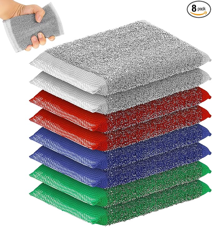 Thyle 8 Pack Kitchen Steel Scrubbing Sponges, Heavy Duty Non Scratch Metal Scrub Pads, Reusable Cleaning Sponges for Dishes, Pots, Pans, Sink and Tough Hard Stains (Multicolored)