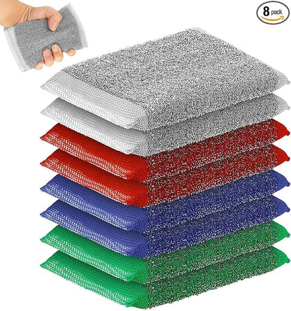 Thyle 8 Pack Kitchen Steel Scrubbing Sponges, Heavy Duty Non Scratch Metal Scrub Pads, Reusable Cleaning Sponges for Dishes, Pots, Pans, Sink and Tough Hard Stains (Multicolored)