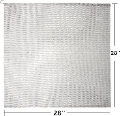 Cast Iron Cleaner & Chainmail Skillet Scrubber - 28''x28'' 3.8mm Small Ring, 316L Stainless Steel Interlocking Mesh Sheet, Flexible Chainmail Panel, Fine Linked Ring Fabric, Woven Ring Net
