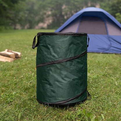Wakeman Outdoor Trash Can - 46-Gallon Collapsible Garbage Can with 3 Stakes - Pop Up Trash Bin for Camping, Storage, or Yard Waste Outdoors (Green)