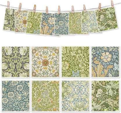 8 Packs Vintage Floral Swedish Dishcloths Blue Green Flower Kitchen Dish Towel Reusable Washable Cotton Kitchen Towels for Home Party Cleaning Housewarming, 7 x 8 Inch