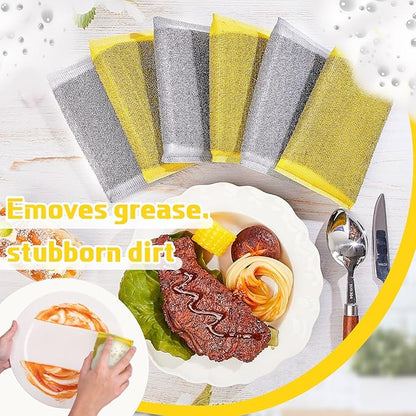 Thyle 12 Pack Kitchen Steel Scrubbing Sponges, Heavy Duty Non Scratch Metal Scrub Pads, Reusable Cleaning Sponges for Dishes, Pots, Pans, Sink and Tough Hard Stains (Gray,Yellow)