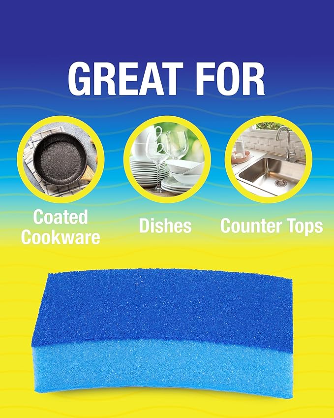 Non-Scratch Odor Resistant Scrub Sponge, Multi-Purpose Sponge for Kitchen and Household, Safe for Non-Stick Cookware (12 sponges)
