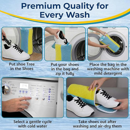Shoe Washing Machine Bag, 2 Pcs Cylindrical Laundry Shoe Bag for Washer and Dryer with Adjustable Shoe Trees, 360 Deep Cleaning Sneaker Washing Bag with Zipper, Fits All Shoe Types and Sizes, Yellow