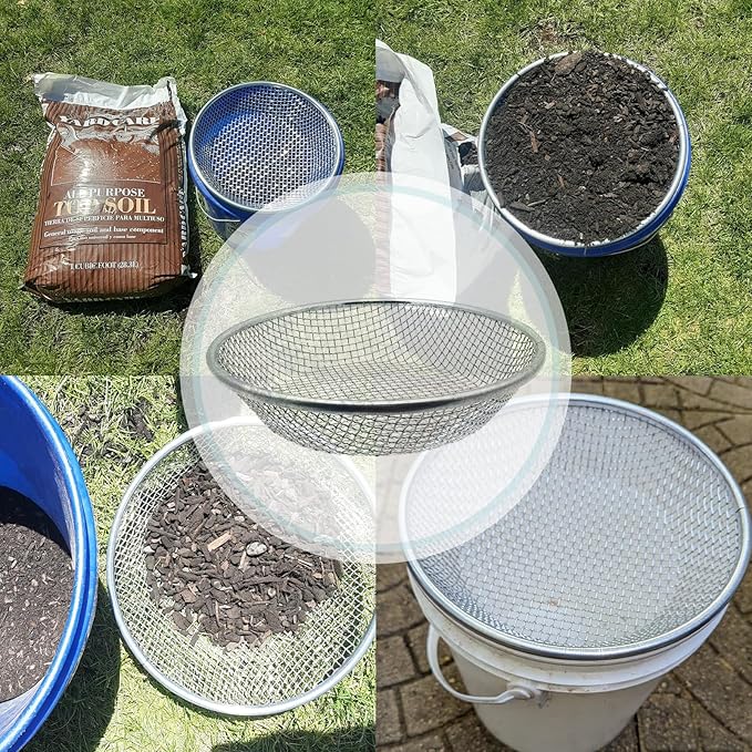 1/8 Inch Soil Sifter for Gardening, Rock Sifter for 5 Gallon Bucket,Compost Sifter Dirt Sifter,Captures Dirt Rocks Sawdust