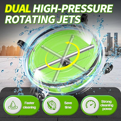 LidoDola 19'' Pressure Washer Surface Cleaner with 4 Wheels - Stainless Steel Surface Cleaner for Pressure Washer Attachment for Concrete, Driveway, Patio, Sidewalk, Deck and Driveways (19 INCH GREEN)
