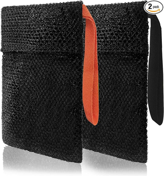 2 Pack Soap Bag Deep Exfoliating,Bar Soap Pouch Saver Pocket,Body Scrubber Shower Bath Sponge Loofah (Black)