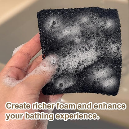2 Pack Soap Bag Deep Exfoliating,Bar Soap Pouch Saver Pocket,Body Scrubber Shower Bath Sponge Loofah (Black)