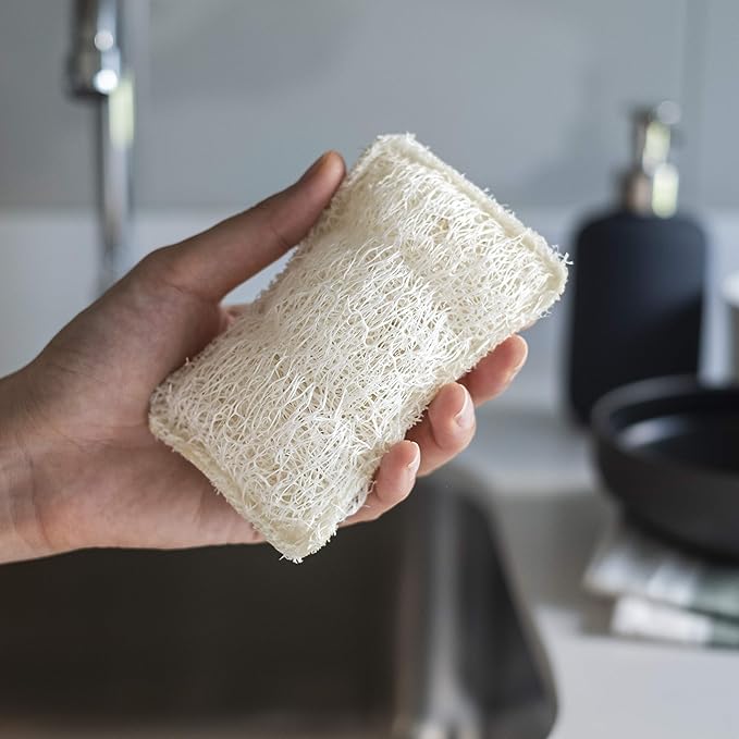 FAAY Eco Friendly Sponges for Dishes, Multi-Purpose Non-Scratch Loofah Scrubber for Cookware, Kitchen, Bathtub and Body, Handmade Unbleached Luffa Fiber, Natural, Biodegradable, Compostable & No Smell