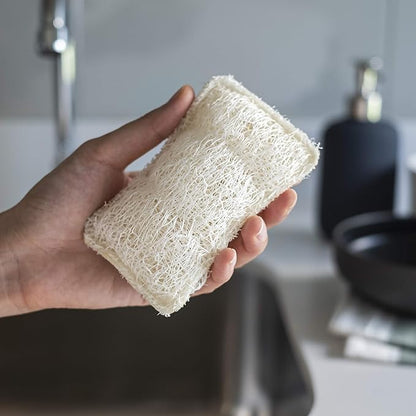 FAAY Eco Friendly Sponges for Dishes, Multi-Purpose Non-Scratch Loofah Scrubber for Cookware, Kitchen, Bathtub and Body, Handmade Unbleached Luffa Fiber, Natural, Biodegradable, Compostable & No Smell