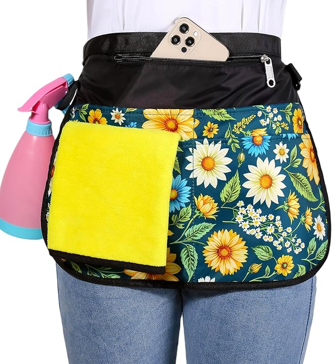 Bafelia Small Size Cleaning Caddy Apron for Women with 5 Pockets, Professional Waterproof Cleaning Supplies for Housekeepers
