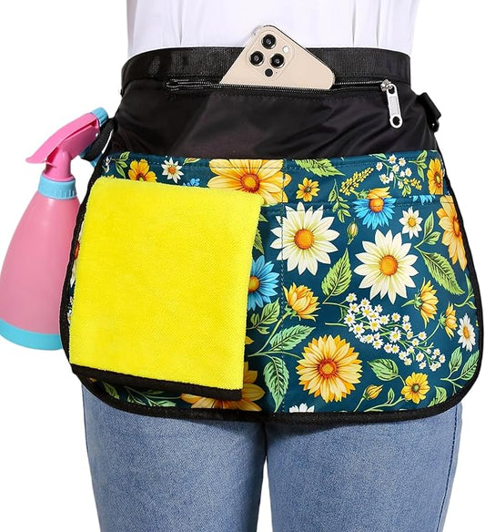 Bafelia Small Size Cleaning Caddy Apron for Women with 5 Pockets, Professional Waterproof Cleaning Supplies for Housekeepers