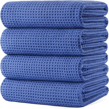 POLYTE 430 GSM Microfiber Oversize Quick Dry Lint Free Bath Towel, 60 x 30 in, 4 Pack (Waffle Weave)
