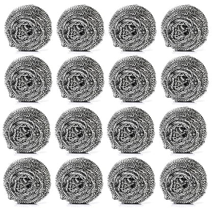 16 Pack Stainless Steel Scourers by for Dishes, Pots, Pans, and Ovens. Easy scouring for Tough Kitchen Cleaning