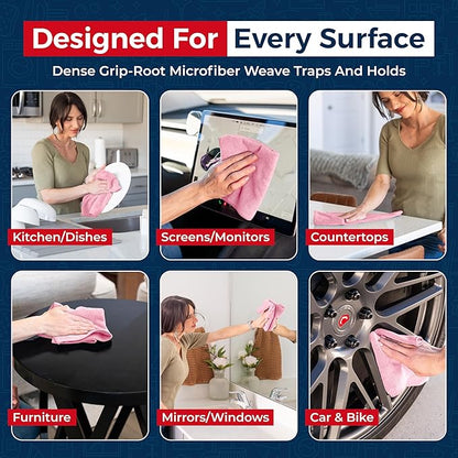 USANOOKS Microfiber Cleaning Cloth Light Pink - 12 Pcs 12.5"x12.5" - High Performance - 1200 Washes, Ultra Absorbent Towels Weave Grime & Liquid for Streak-Free Mirror Shine - Car Washing Cloth