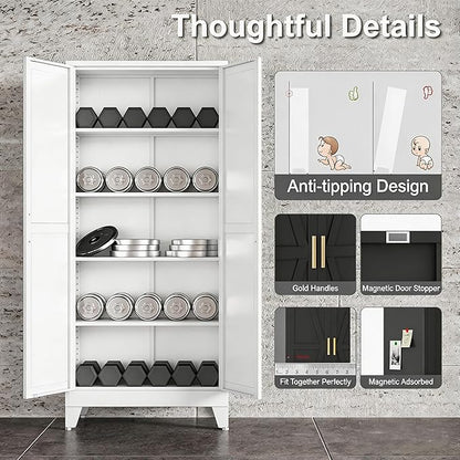 71" H Steel Storage Cabinet,Heavy Duty Tool Storage Cabinet,Metal Garage Storage Cabinets,Broom Closet Storage Cabinet,Utility Cabinet,White Storage Cabinets