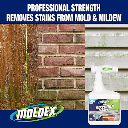 Moldex® Instant Outdoor Cleaner with Bleach and Hose End, 64 oz – Fast Acting Spray for Mold and Mildew Stains on Siding, Decks, Fences and Exterior Surfaces