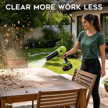 Leaf Blower Cordless, 600000 RPM Handheld Leaf Blower with 2×4.0Ah Batteries and Charger, Battery Power Blower with Extended Nozzle, Portable Lightweight Mini Blower for Lawn Care, Garage, Car Drying