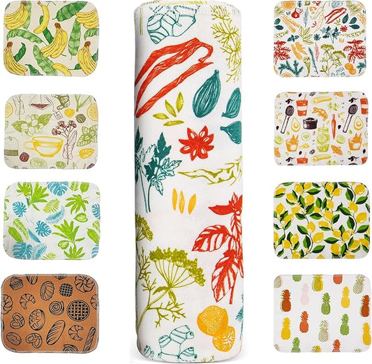 Reusable Paper Towels Washable, Pack of 12 Paperless Kitchen Towels Roll - Surprise Prints, Super Soft Eco-Friendly Cotton Cloth