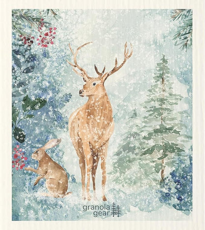 Home by GranolaGear-Christmas Swedish Dishcloths for Kitchen 6-Pack Reusable Paper Towels, Eco-Friendly, Compostable, Biodegradable Dish Wash Cloth Sponge, Holiday Watercolor Snow Art-Winter Cardinal
