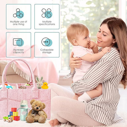 Cute Castle 2 Pack Diaper Caddy Organizer - Portable Baby Caddy Organizer with Handle, Nursery Storage Bin and Car Organizer for Girls, Boys - Baby Gift Basket - Pink
