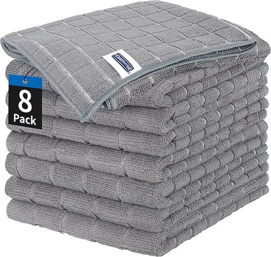 Kitchen Towels, 8 Pack Microfiber Cleaning Cloth, 25'' x 15'' Dish Towels, 270 GSM Checkered All-Purpose Reusable Lint Free & Absorbent Hand Towels for Kitchen Home Tea Bar Shop